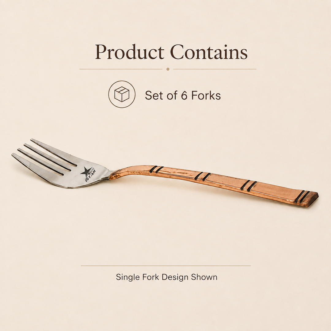 Nutristar stainless steel dining forks with copper finish handles set of 6