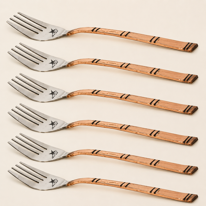 Nutristar stainless steel dining forks with copper finish handles set of 6
