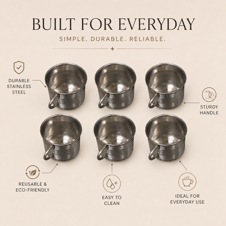 Nutristar stainless steel tea and coffee cups with handles set of 6