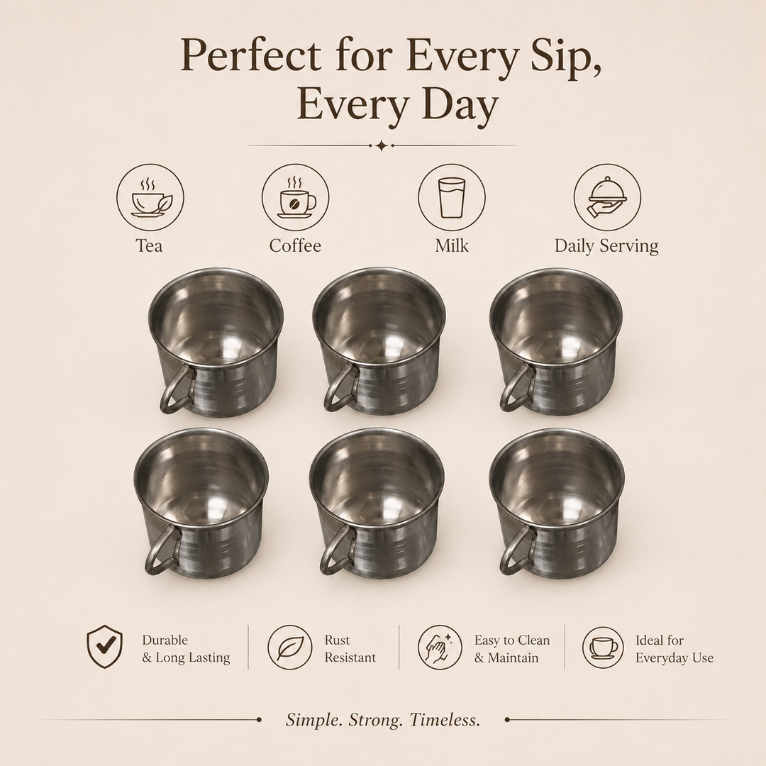 Nutristar stainless steel tea and coffee cups with handles set of 6