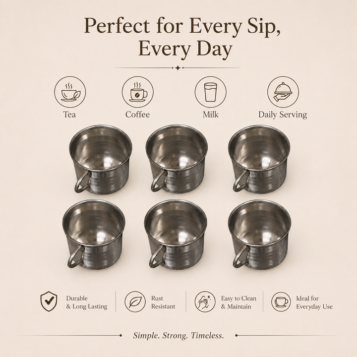 Nutristar stainless steel tea and coffee cups with handles set of 6