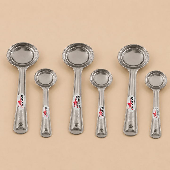 Nutristar stainless steel deep serving ladles in two sizes with long handles and round bowls