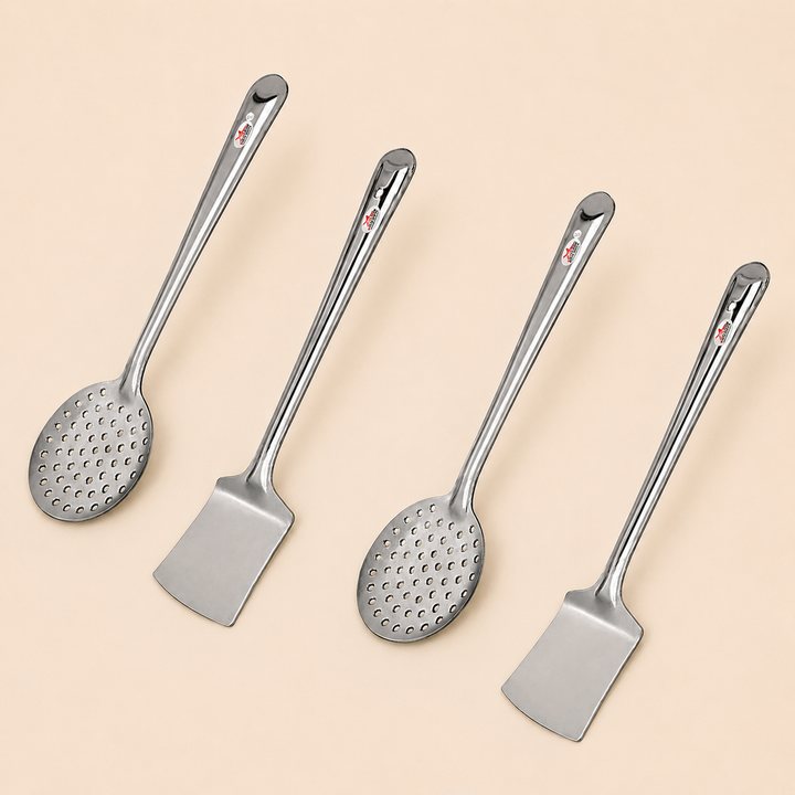 Nutristar stainless steel skimmer and flat turner 4 piece kitchen tool set