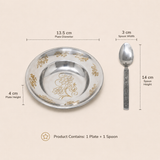 Nutristar stainless steel floral plate and spoon set with gold design