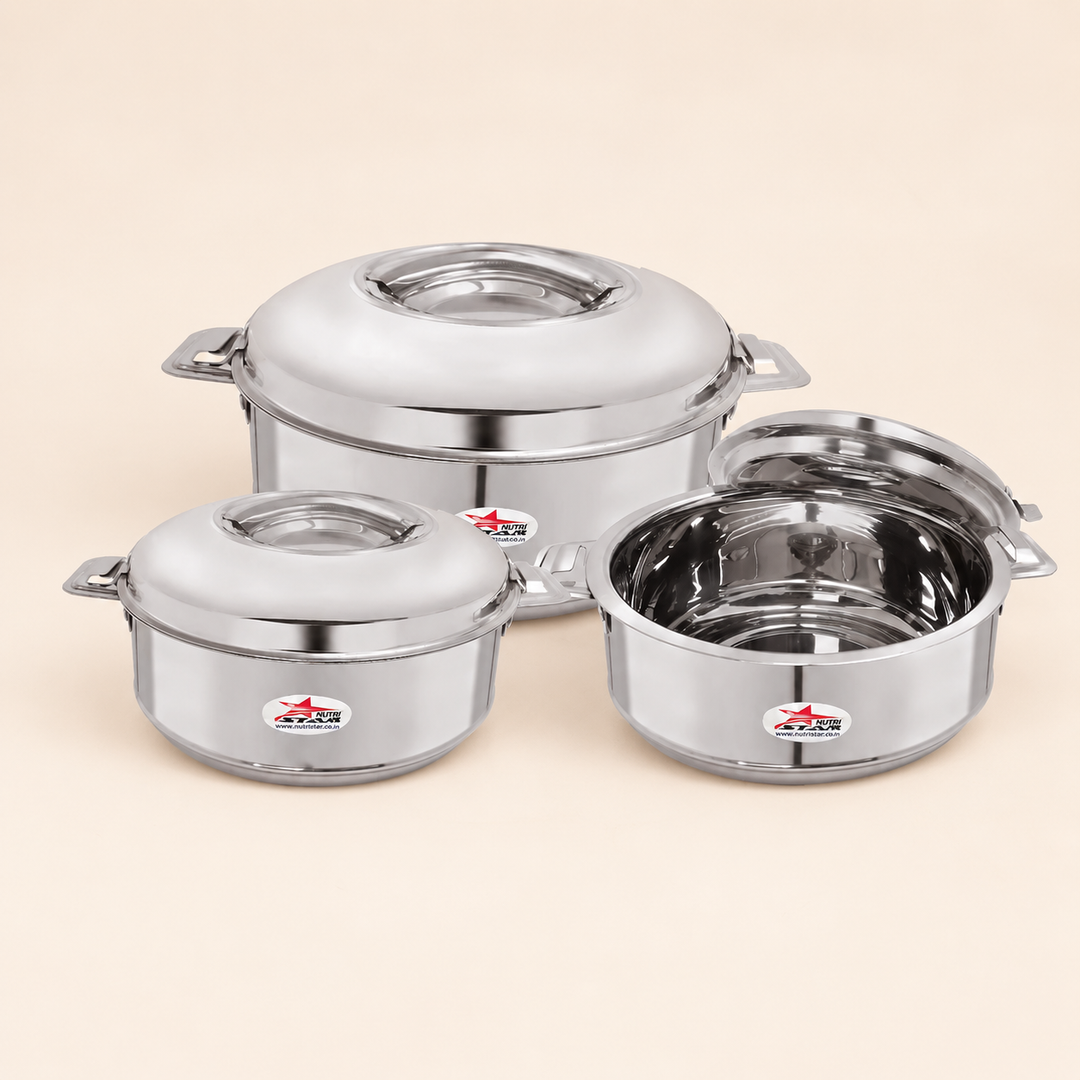Nutristar stainless steel casserole set with lids and side handles 3 piece