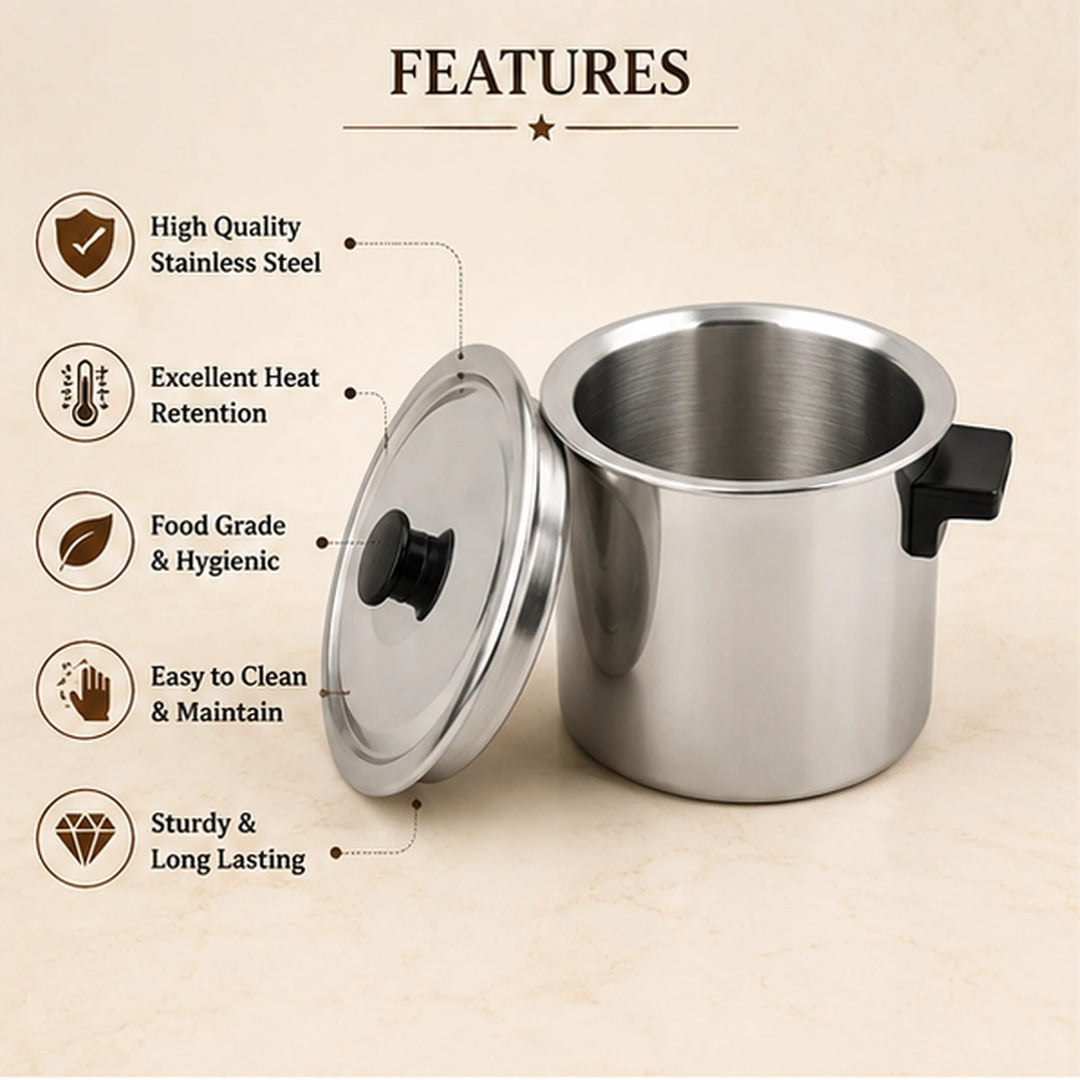 Stainless Steel Milk Boiler, Stainless Steel Lid with Knob, Pack of 1. - size guide