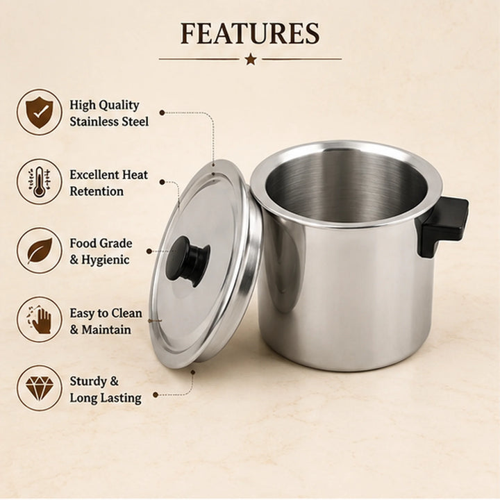 Stainless Steel Milk Boiler, Stainless Steel Lid with Knob, Pack of 1. - size guide