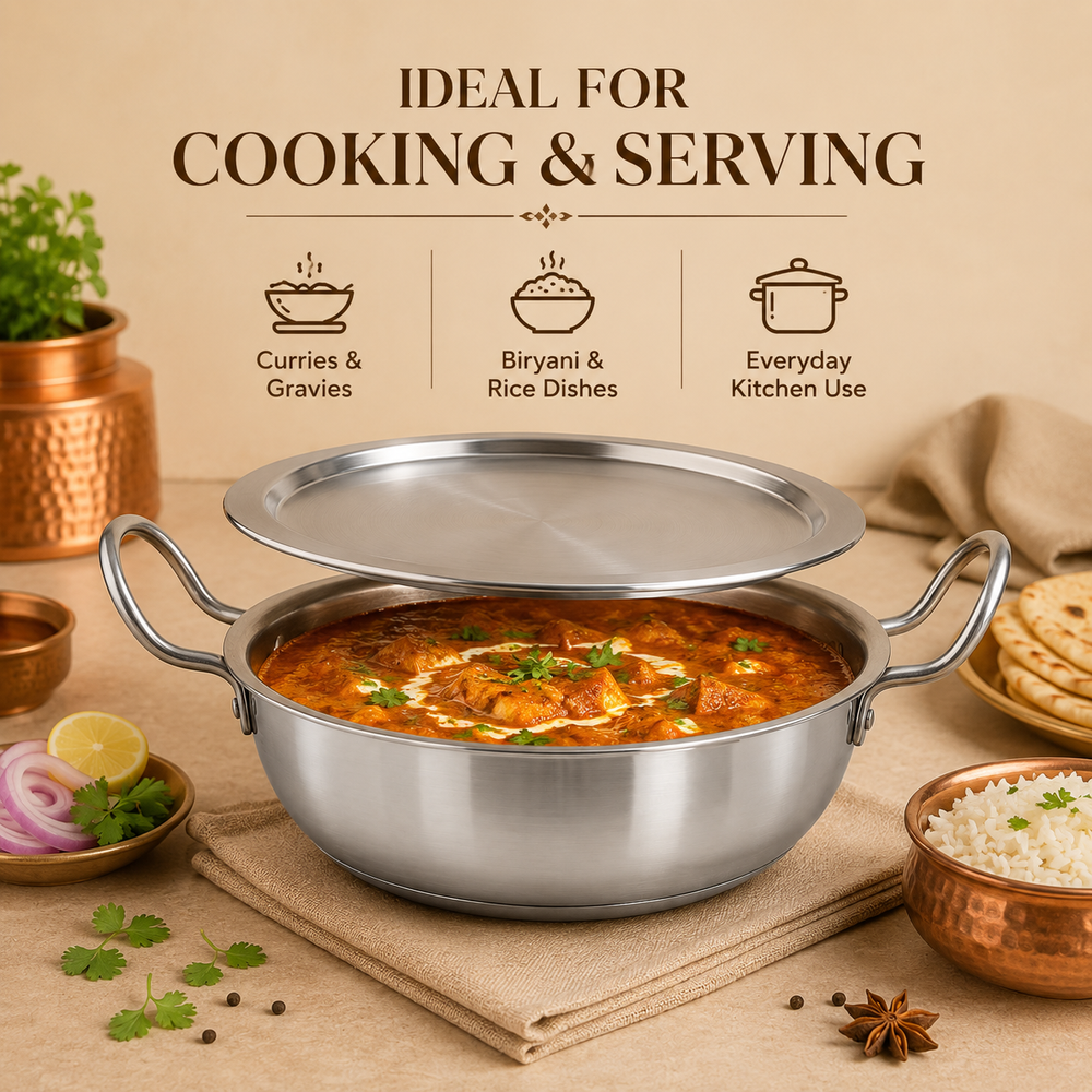 Aluminium Kadai with Stainless Steel Lid | Deep Frying Kadai for Cooking - uses