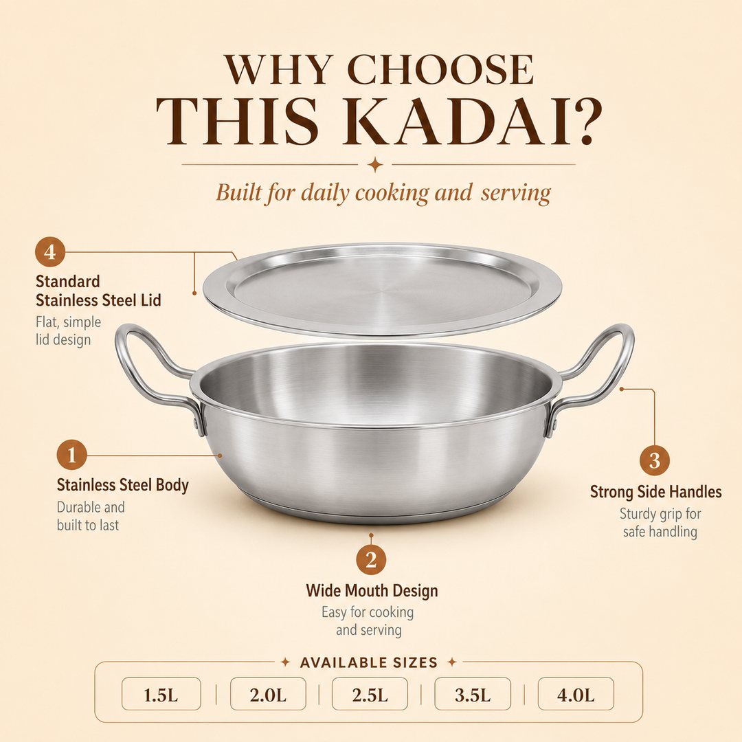 Aluminium Kadai with Stainless Steel Lid | Deep Frying Kadai for Cooking - use
