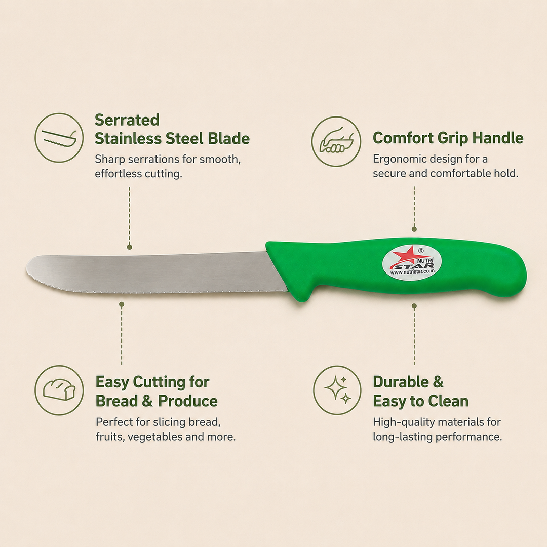 Nutristar stainless steel serrated knife with green handle