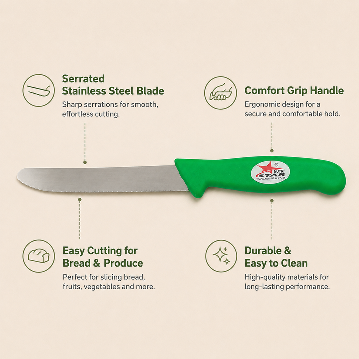 Nutristar stainless steel serrated knife with green handle