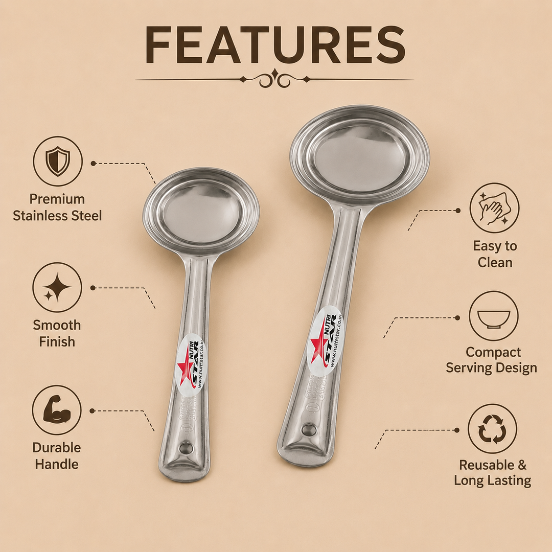 Nutristar stainless steel deep serving ladles in two sizes with long handles and round bowls