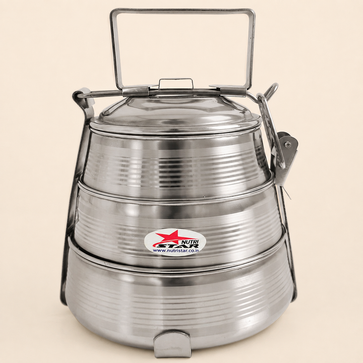 Nutristar stainless steel multi tier tiffin lunch box with carry handle