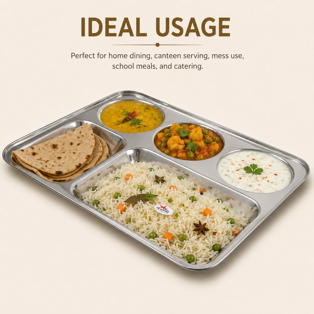 Nutristar stainless steel compartment meal tray with round sections and rectangular food compartments