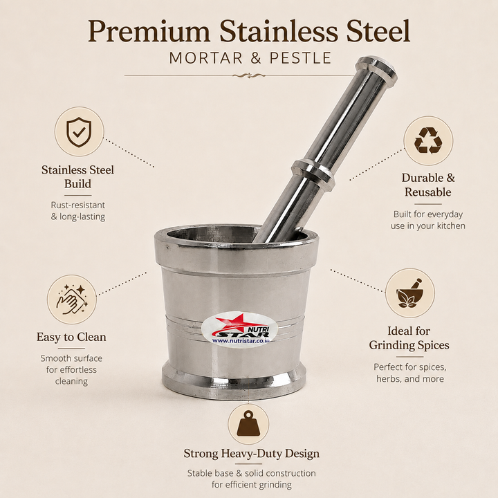 Nutristar stainless steel mortar and pestle for grinding spices and herbs