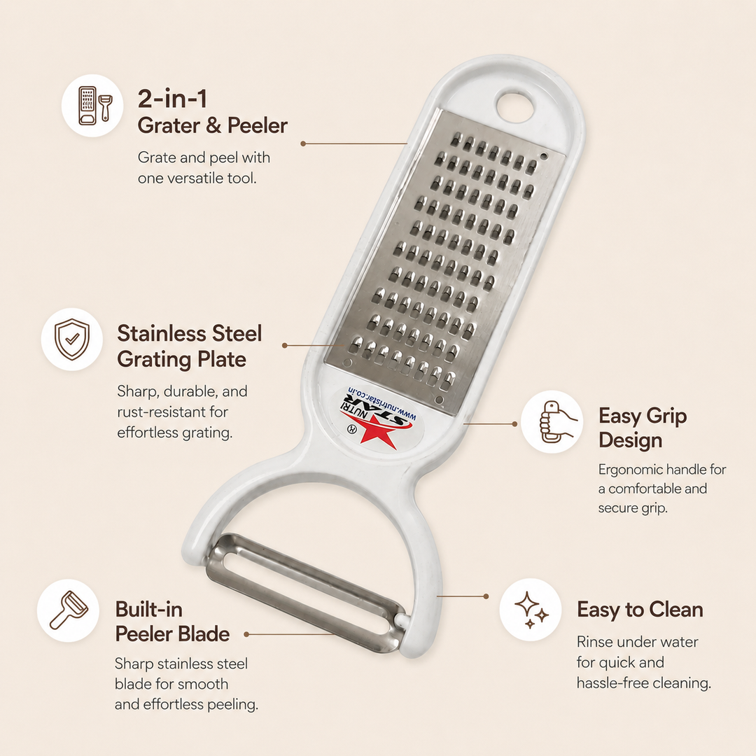 Nutristar 2 in 1 stainless steel grater and peeler kitchen tool