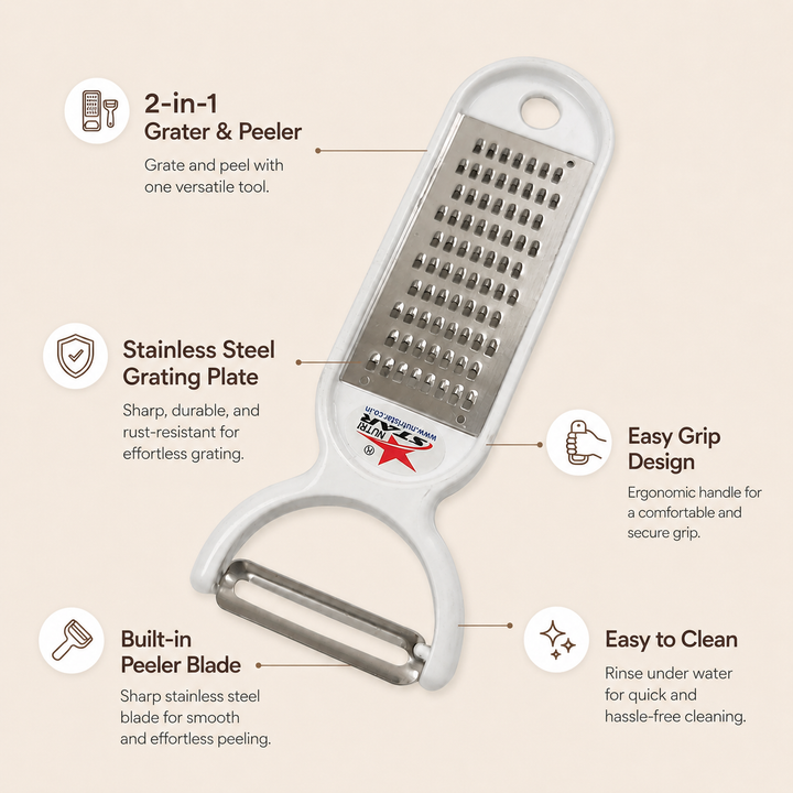 Nutristar 2 in 1 stainless steel grater and peeler kitchen tool