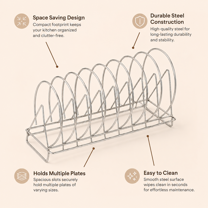 Nutristar stainless steel plate stand with multiple plates for kitchen storage