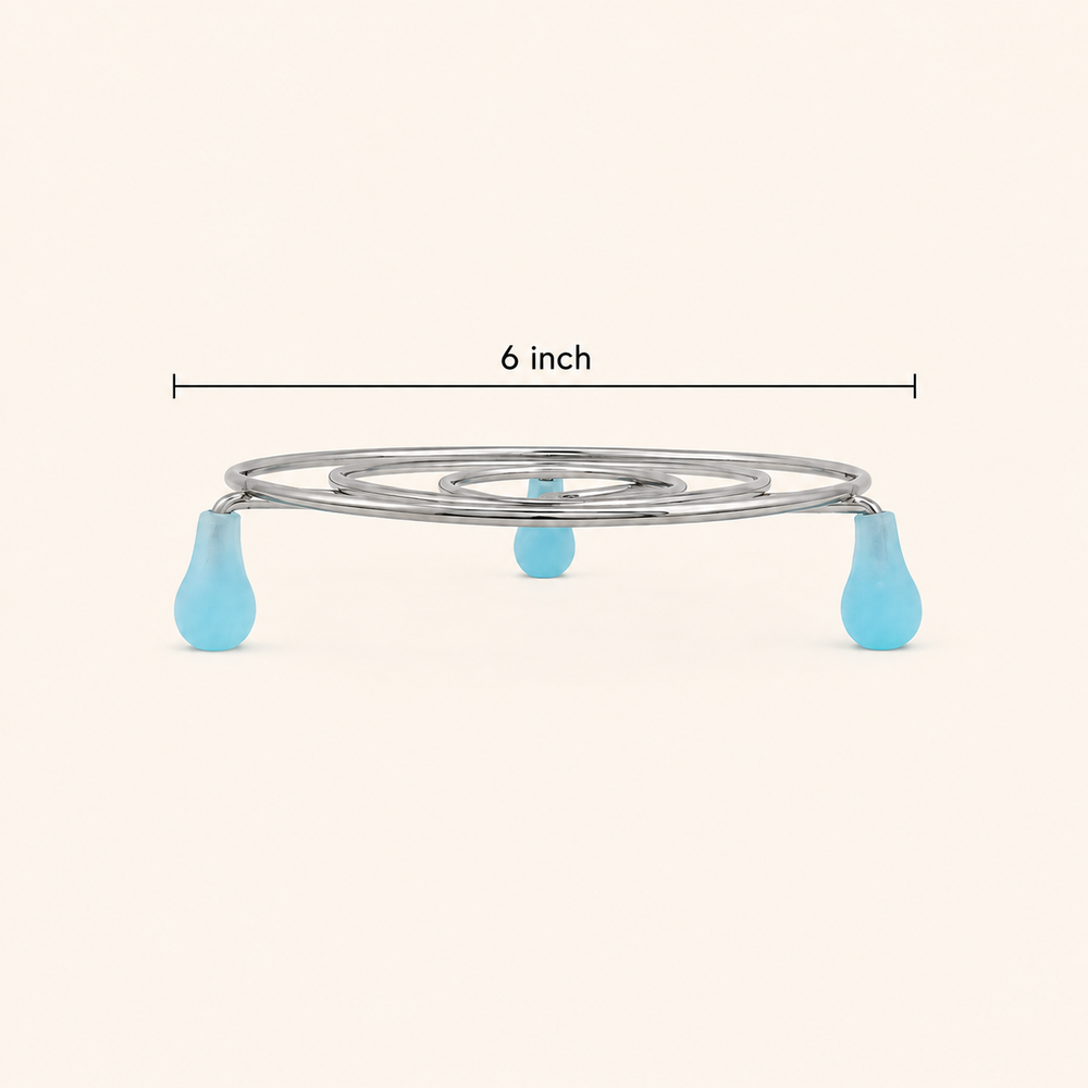 Nutristar 6 inch stainless steel round pot stand trivet with blue feet for hot cookware and serving vessels