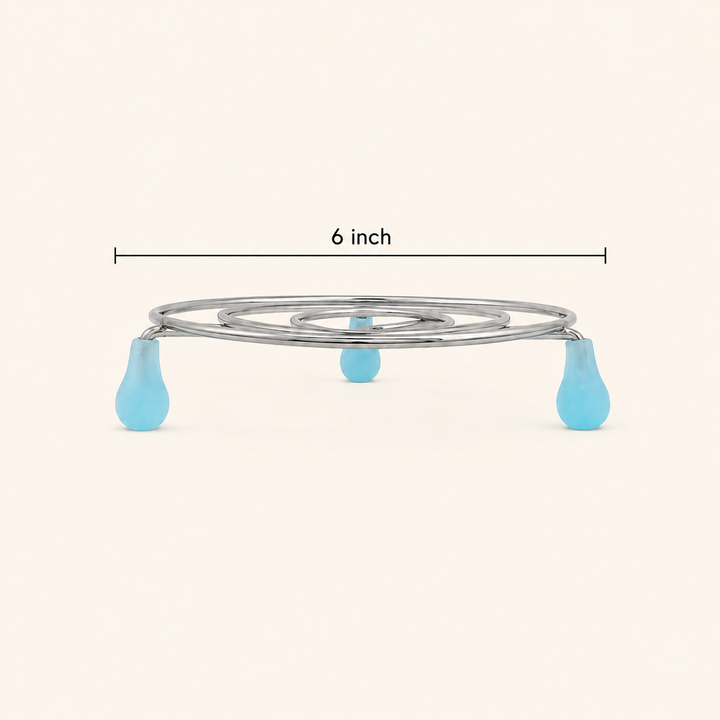 Nutristar 6 inch stainless steel round pot stand trivet with blue feet for hot cookware and serving vessels
