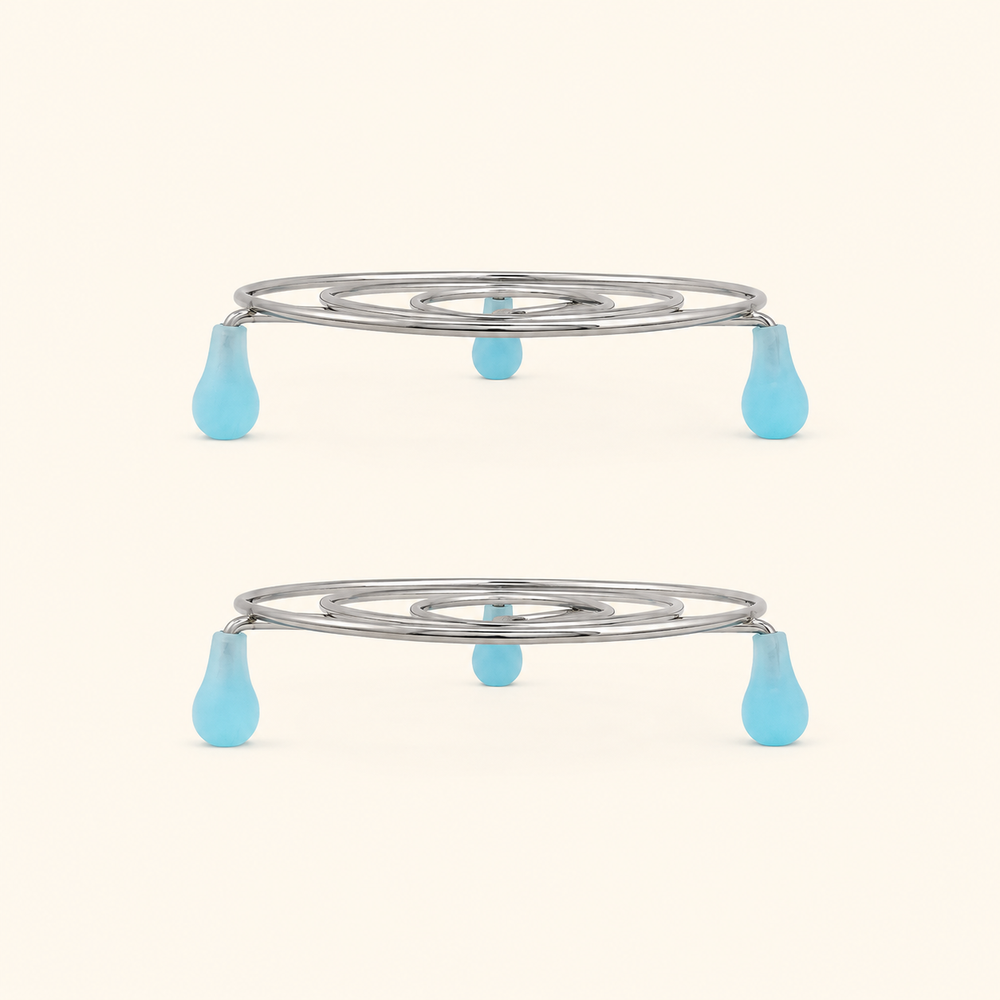Nutristar 6 inch stainless steel round pot stand trivet with blue feet for hot cookware and serving vessels