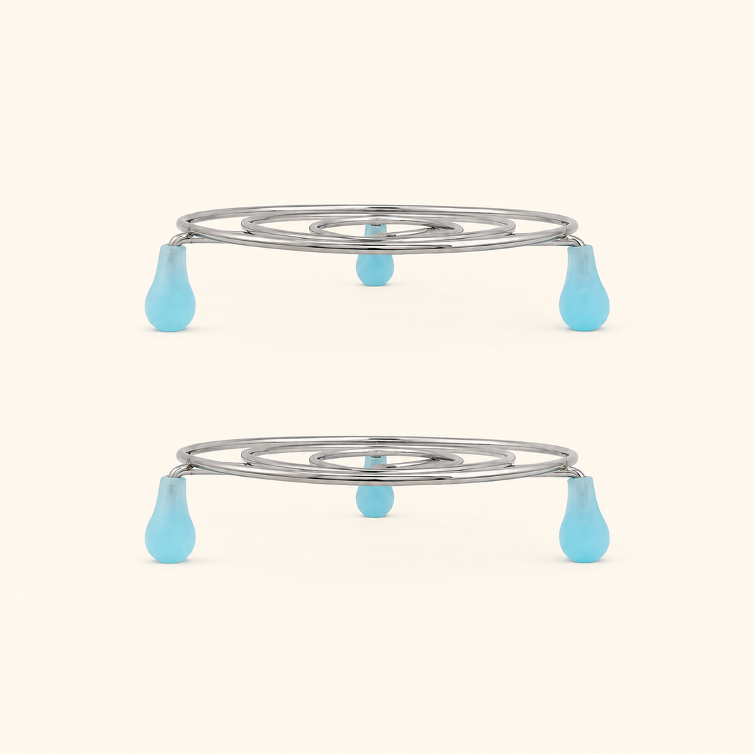 Nutristar 6 inch stainless steel round pot stand trivet with blue feet for hot cookware and serving vessels