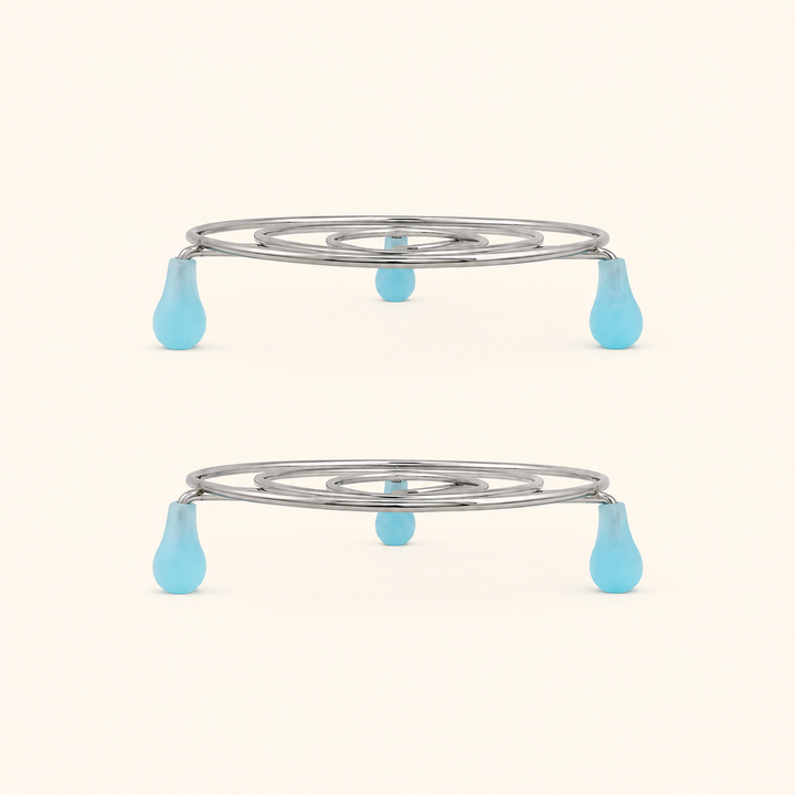 Nutristar 6 inch stainless steel round pot stand trivet with blue feet for hot cookware and serving vessels
