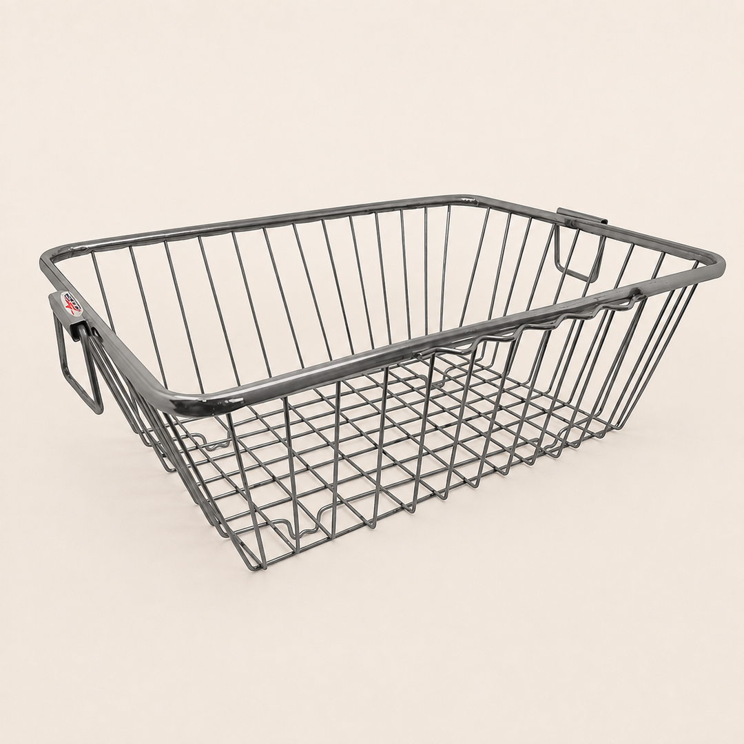 Nutristar stainless steel rectangular dish drainer basket with side handles and open wire grid base