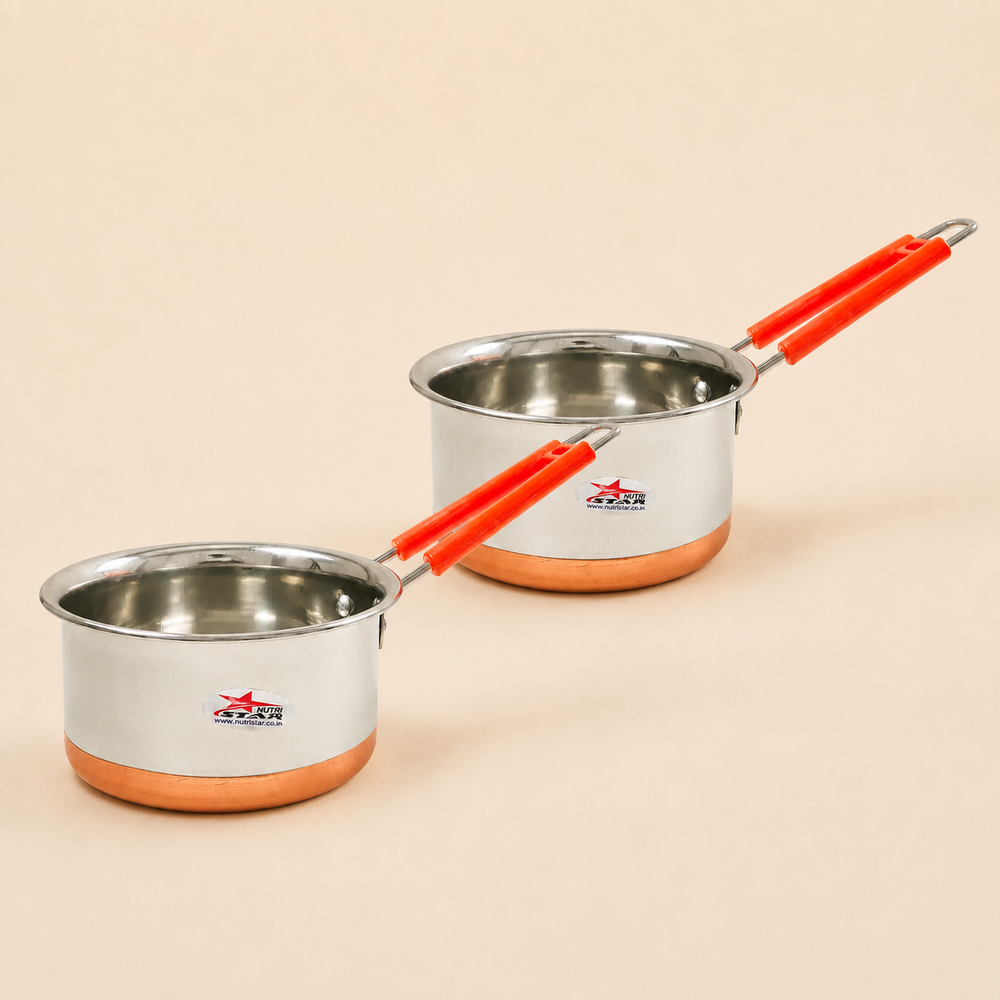 Nutristar stainless steel saucepan with copper bottom and orange long handle
