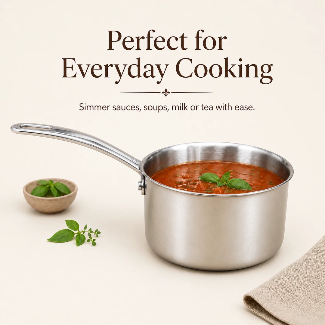 Stainless steel triply saucepan for boiling milk sauces gravies and everyday cooking