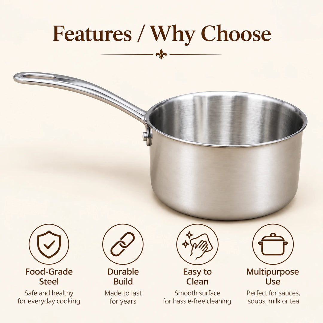 Triply saucepan for Indian cooking milk tea curries sauces and gravies