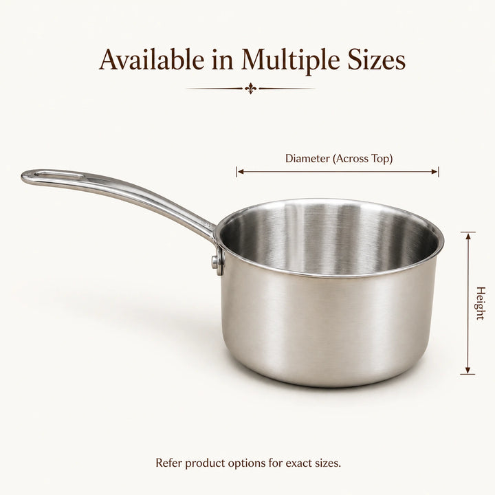 Nutristar triply stainless steel saucepan size guide 14 cm 16 cm and 18 cm