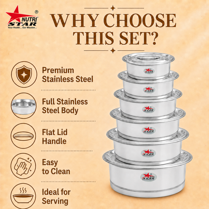 Stainless Steel Serving Dishes with Lid, Serving Bowls, Pack of 6.