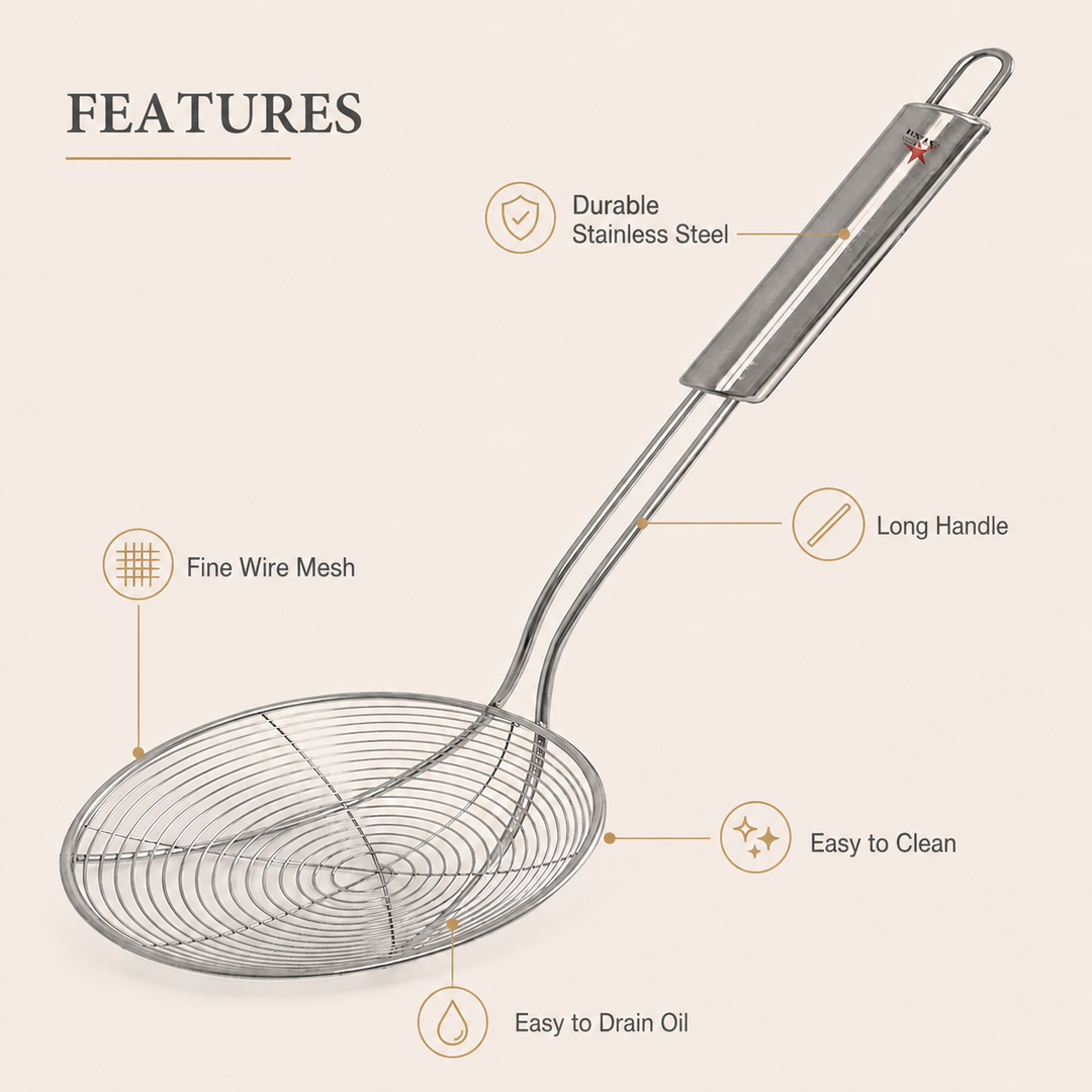 Nutristar stainless steel wire skimmer strainer with long handle