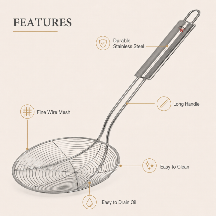 Nutristar stainless steel wire skimmer strainer with long handle