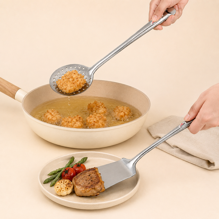 Nutristar stainless steel skimmer and flat turner 2 piece kitchen tool set
