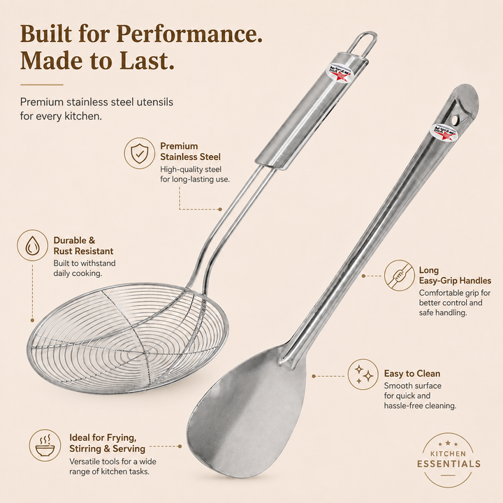 Nutristar stainless steel skimmer and serving spoon 2 piece kitchen tool set