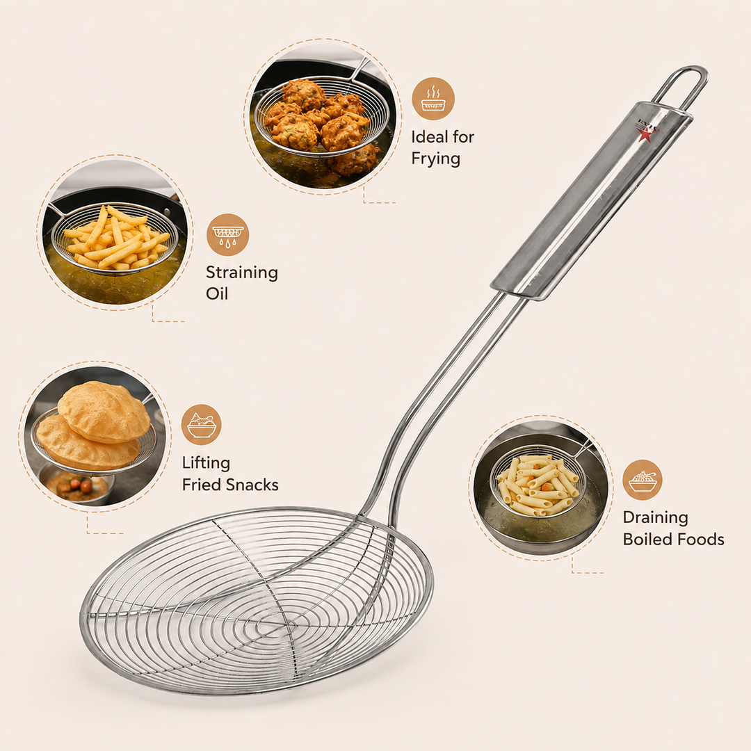Nutristar stainless steel wire skimmer strainer with long handle