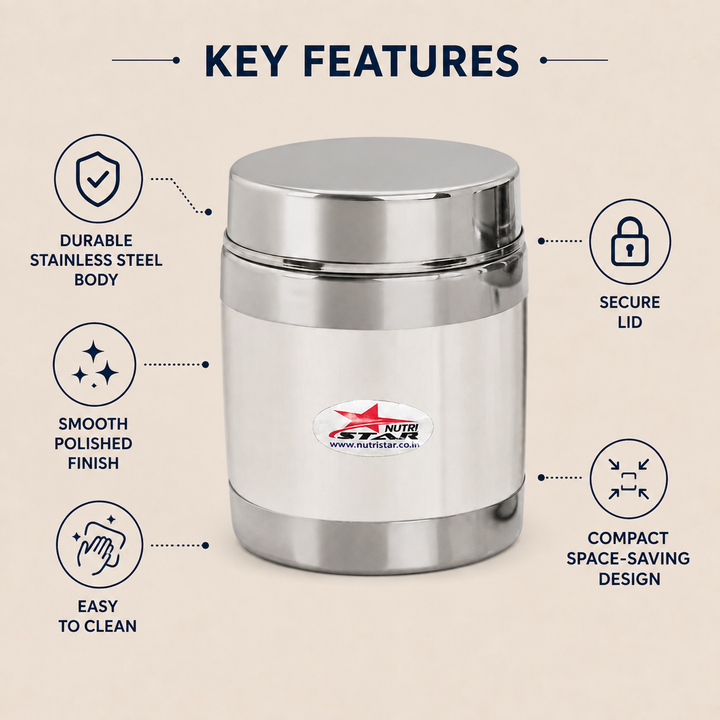 Nutristar stainless steel storage container with fitted lid