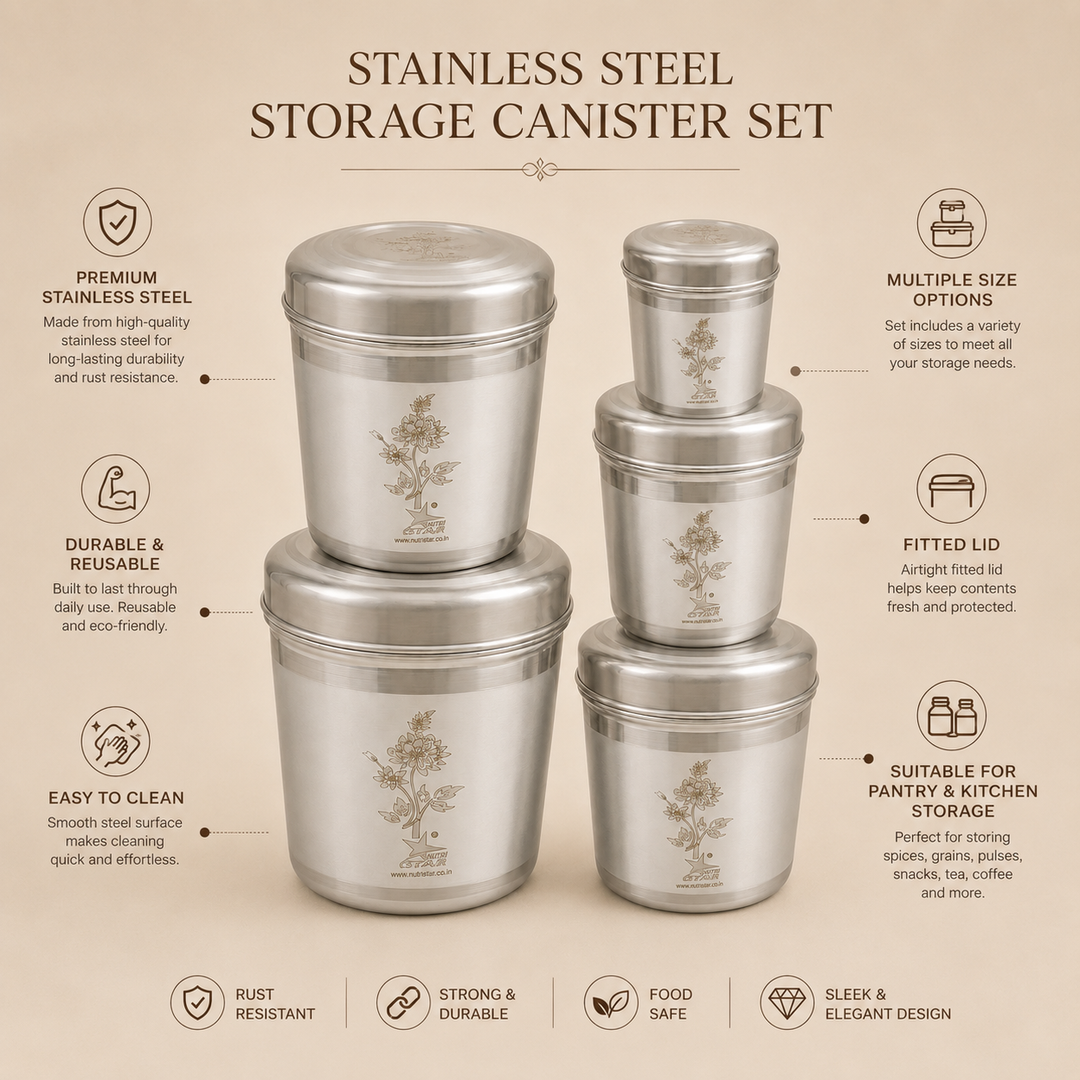 Nutristar stainless steel floral storage container set of 5 with lids in assorted sizes