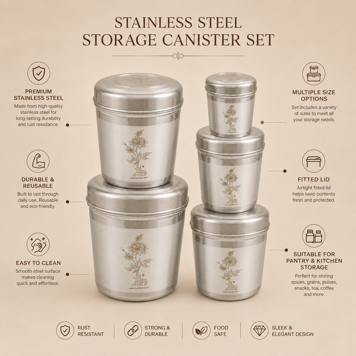 Nutristar stainless steel floral storage container set of 5 with lids in assorted sizes