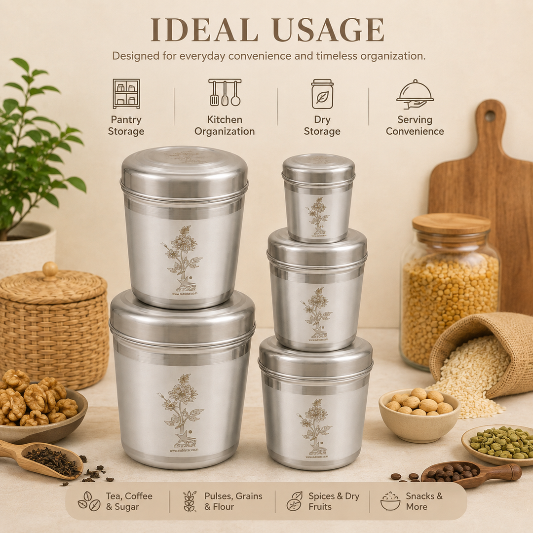 Nutristar stainless steel floral storage container set of 5 with lids in assorted sizes