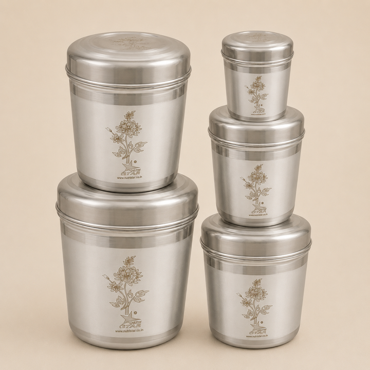 Nutristar stainless steel floral storage container set of 5 with lids in assorted sizes