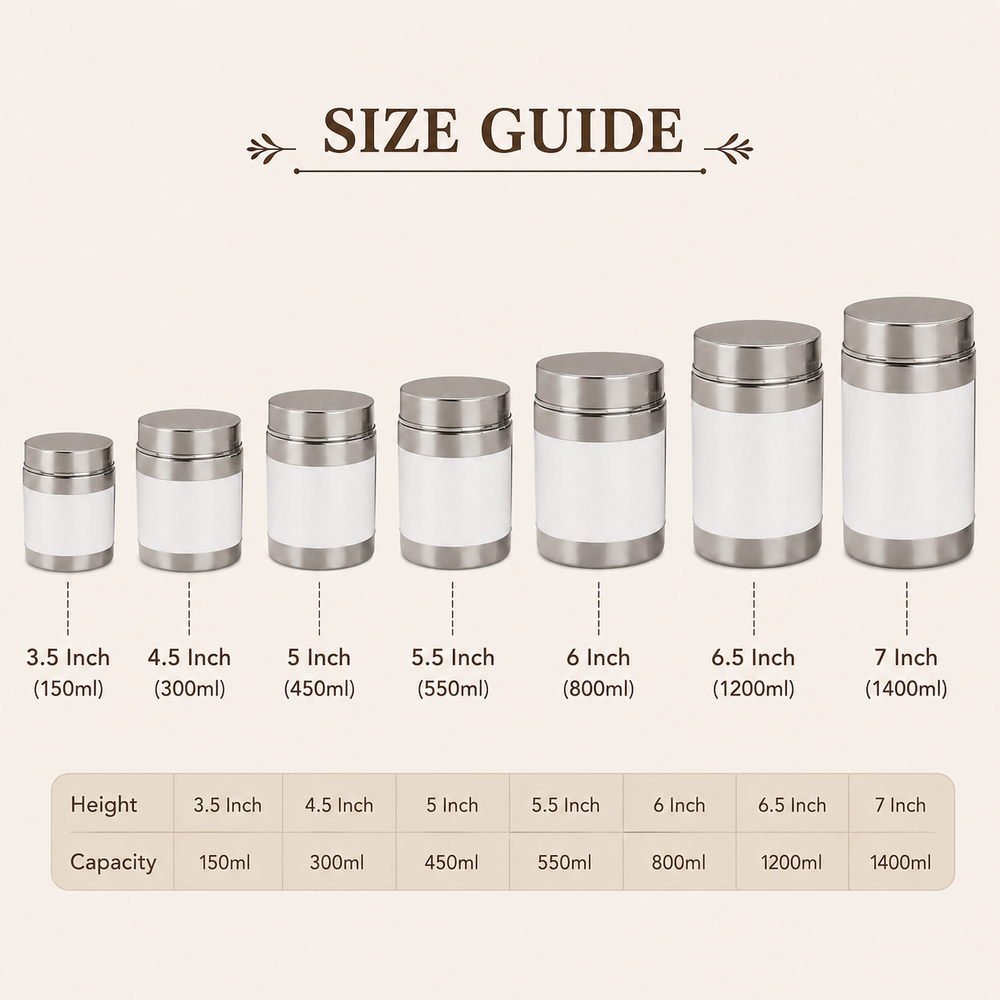 Nutristar stainless steel storage container set in 7 sizes