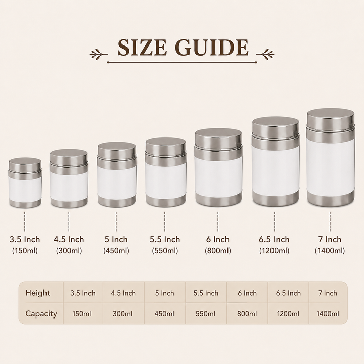 Nutristar stainless steel storage container set in 7 sizes