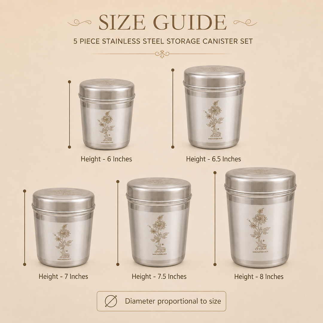 Nutristar stainless steel floral storage container set of 5 with lids in assorted sizes