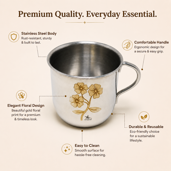 Nutristar stainless steel floral tea cup with handle