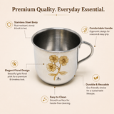Nutristar stainless steel floral tea cup with handle