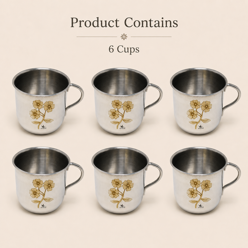 Nutristar stainless steel floral tea cup with handle