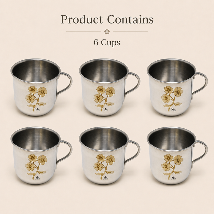 Nutristar stainless steel floral tea cup with handle